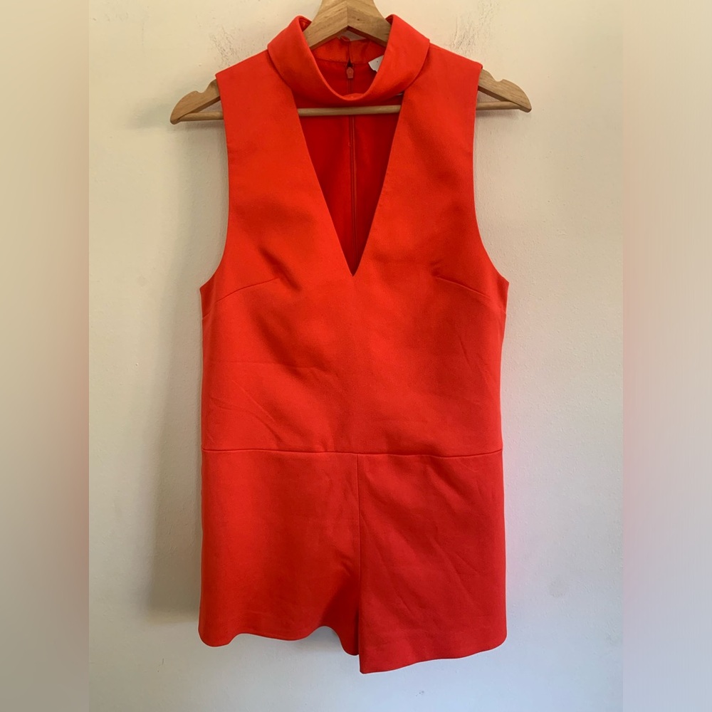 C/MEO Collective Bright Orange V-Neck Sleeveless Romper
